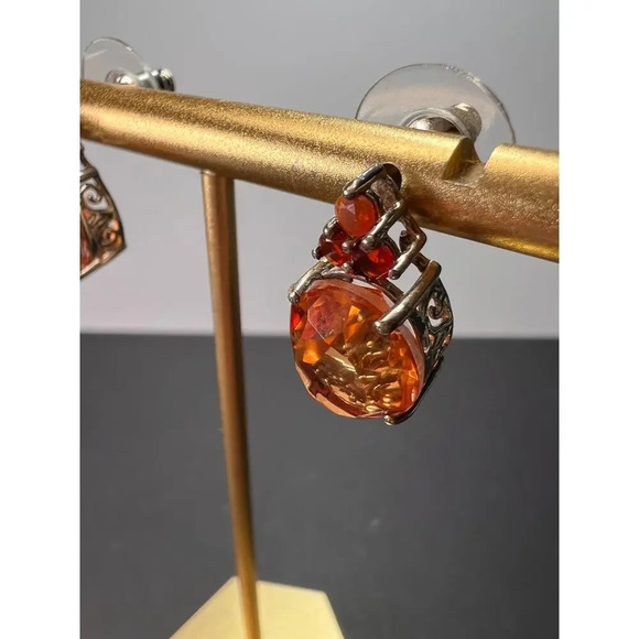 Tangerine quartz and fire opal sterling silver earrings - Picture 2 of 11